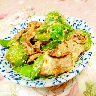 ❤芽キャベツとＳエンドウと豚肉の生姜マヨ炒め❤